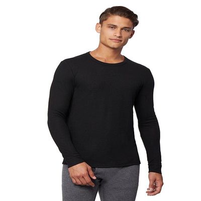 32 Degrees Mens Midweight Ultra Soft Thermal Waffle Baselayer Crew Neck Long Sleeve Top, Black, XX-Large