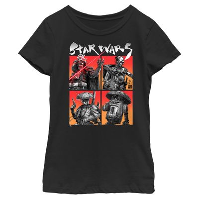Girl's Star Wars: Visions Anime Character Squares T-Shirt - Black - Medium
