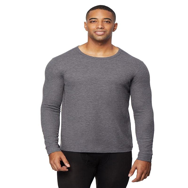 32 DEGREES Mens Midweight Ultra Soft Thermal Waffle Baselayer Crew Neck Long Sleeve Top, Charcoal Heather, Medium