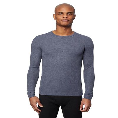 32 DEGREES Mens Midweight Ultra Soft Thermal Waffle Baselayer Crew Neck Long Sleeve Top, Stormy Night Heather, Small Blue
