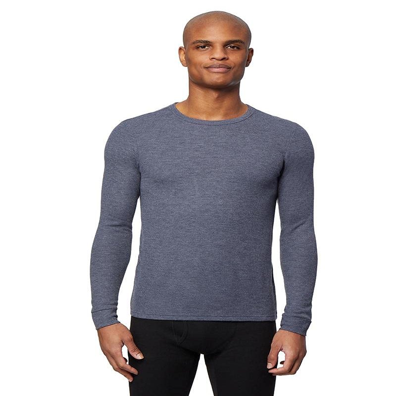 32 DEGREES Mens Midweight Ultra Soft Thermal Waffle Baselayer Crew Neck Long Sleeve Top, Stormy Night Heather, Small Blue