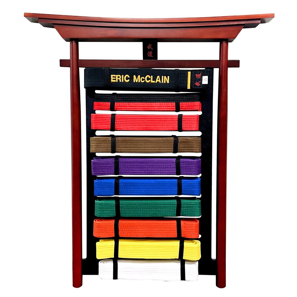 AAMA Martial Arts Taekwondo Karate Judo Jiu Jitsu 10 Level Wall Mountable Wooden Budo Belt Display