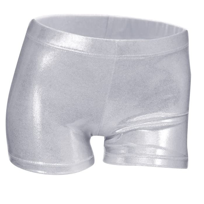 Aosva Little Girls' Sparkle Dance Tumbling Running Gymnastics Silver Short 7-8 Years