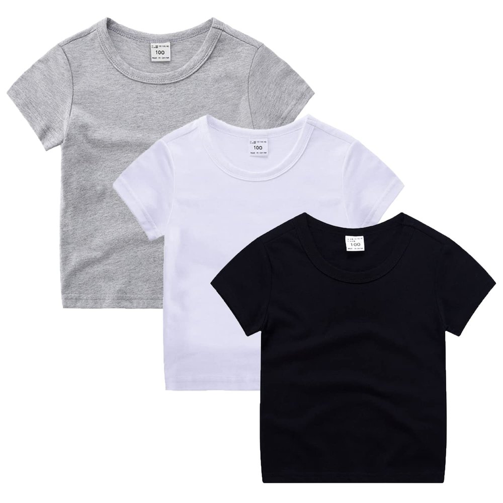 EISHOW Little Boy Girl 3 Pieces T-Shirt Unisex Baby Short Sleeve Solid Tee Shirt Crew Neck Cotton Top Basic Tees Plain Shirt (3 Pack-01,9-12 Months,9 Months,12 Months)