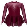 winying Girls Shiny Long Sleeves Mock/Round Neck Keyhole Back Roller Ice Figure Skating Dress Ballet Dancewear Burgundy B 10 Years view 1