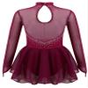 winying Girls Shiny Long Sleeves Mock/Round Neck Keyhole Back Roller Ice Figure Skating Dress Ballet Dancewear Burgundy B 10 Years view 2