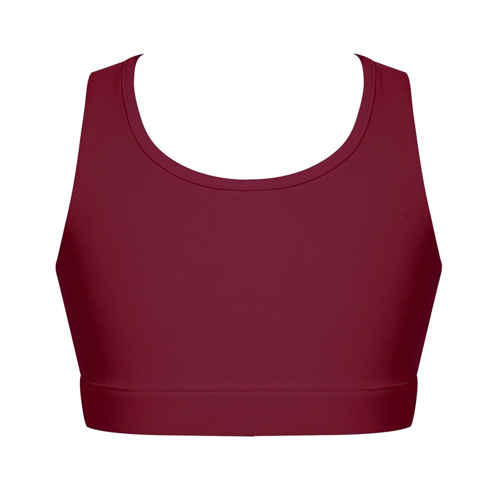 easyforever Kids Girls Athletic Sport Bra Strappy Back Vest Crop Top Tanks for Gym Workout Dance Gymnastics Burgundy D 4