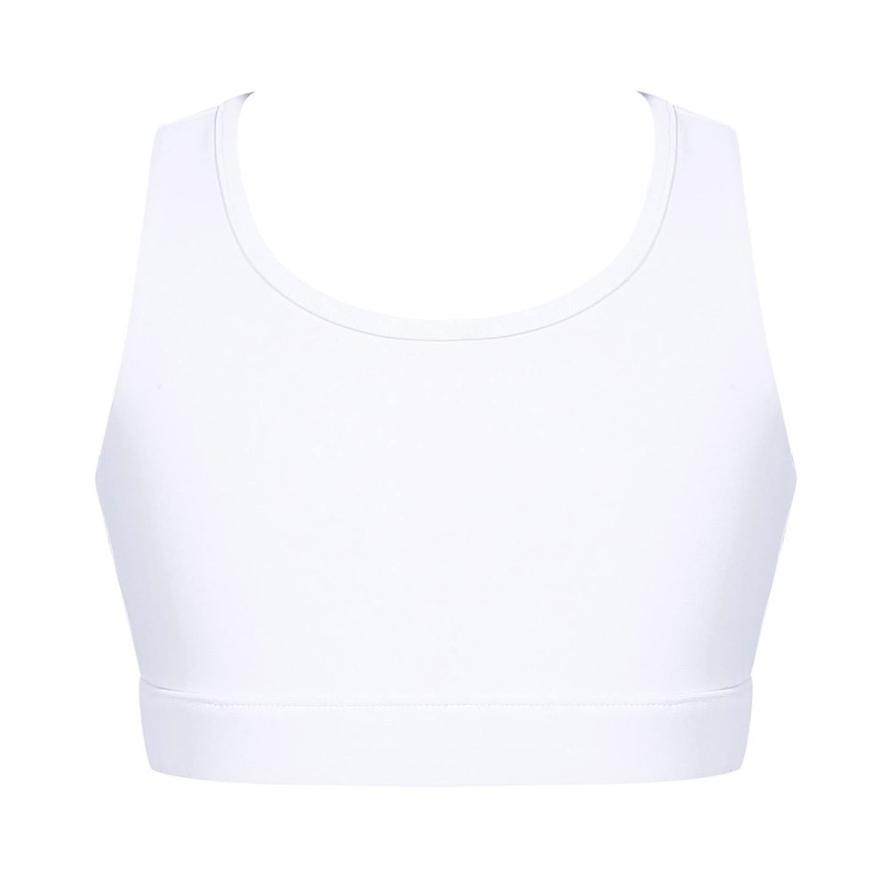 easyforever Kids Girls Athletic Sport Bra Strappy Back Vest Crop Top Tanks for Gym Workout Dance Gymnastics White D 4