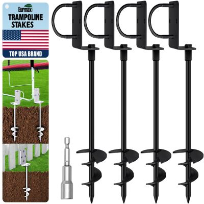 Eurmax USA Ground Anchors Heavy Duty Adjustable L-Shaped Head Shed Tent Stakes Trampoline Anchors, Trampoline Stakes for Sheds,Swing Sets,Mobile Home,Carports Set of 4(Black)