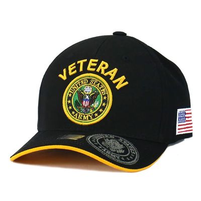 JM WARRIORS US Army Veteran Hat Army Military Official Licensed Adjustable Baseball Cap (Black-Gold), One Size