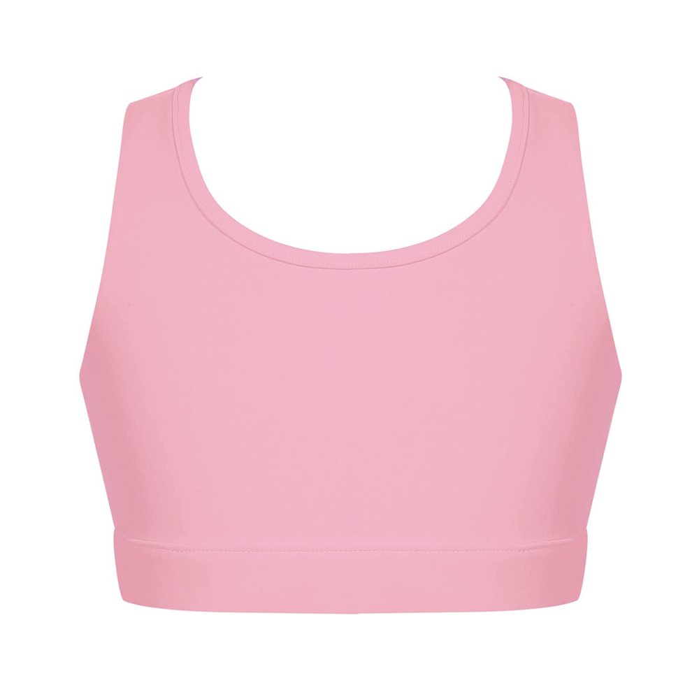 easyforever Kids Girls Athletic Sport Bra Strappy Back Vest Crop Top Tanks for Gym Workout Dance Gymnastics Pink D 14