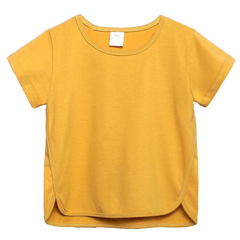 Baby Boy Girl Tops, Infant Kids Casual Basic Short Sleeve Cotton Tops Tee Crew Neck Solid Color T-Shirts Clothes (Yellow,9-12 Months,9 Months,12 Months)