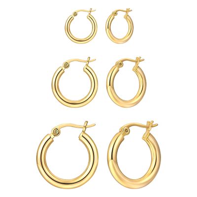 14K Gold Plated Hoop Earrings 3 Pairs Gold Hoops Earring Set for Women present 2cm/1.6cm/1.4cm