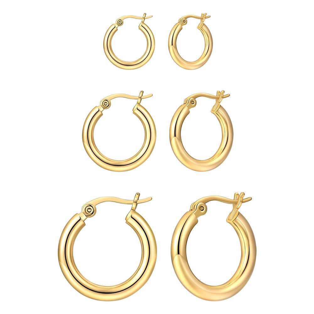 14K Gold Plated Hoop Earrings 3 Pairs Gold Hoops Earring Set for Women present 2cm/1.6cm/1.4cm