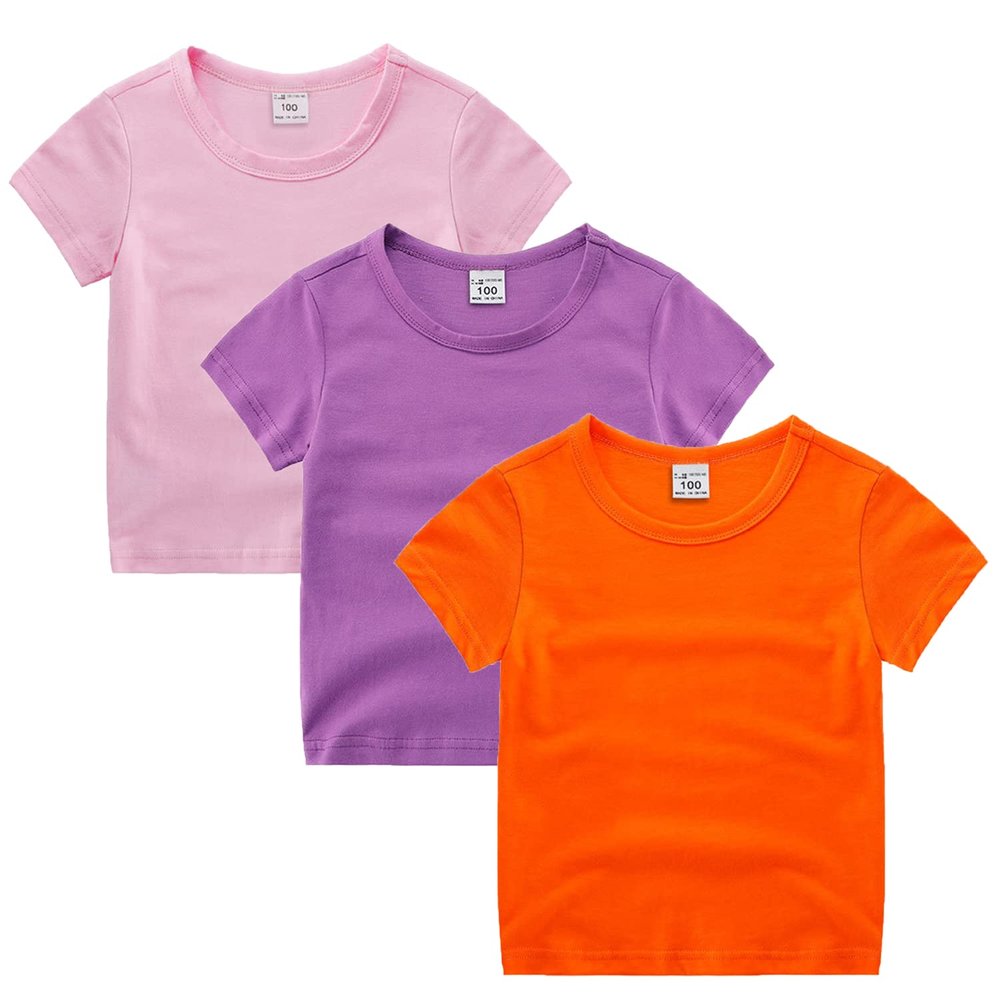 EISHOW Little Boy Girl 3 Pieces T-Shirt Unisex Baby Short Sleeve Solid Tee Shirt Crew Neck Cotton Top Basic Tees Plain Shirt (3 Pack-02,4-5T,4 Years,5 Years)