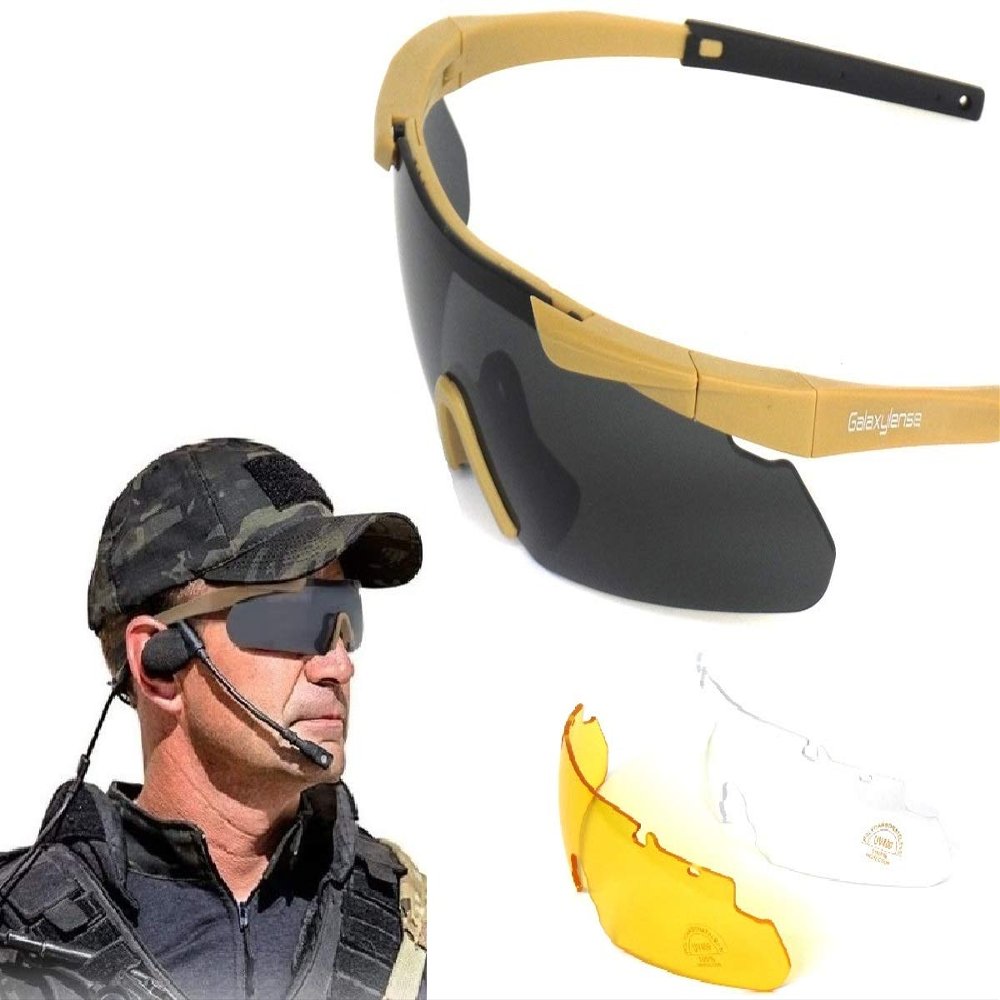 GALAXYLENSE DEA ICE Tactical Combat Glasses For Men - Shooting Glasses - Hunting Glasses - 3 Color Replacement lens (Khaki)