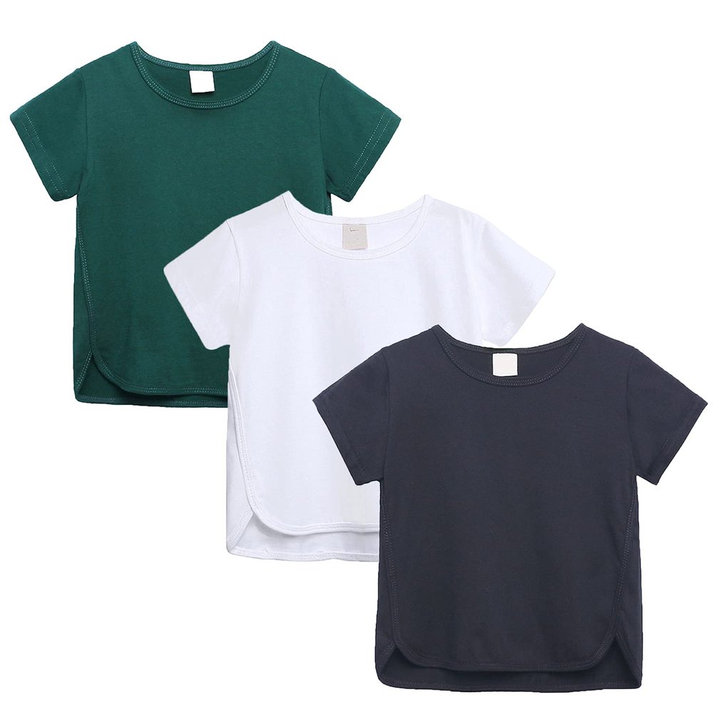 EISHOW Little Boy Girl 3 Pieces T-Shirt Unisex Baby Short Sleeve Solid Tee Shirt Crew Neck Cotton Top Basic Tees Plain Shirt (3 Pack-04,2-3T,2 Years,3 Years)