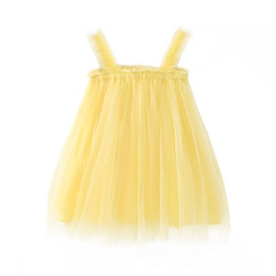 Baby Girls Tutu Dress Toddler Infant Sleeveless Layered Princess Tulle Dress Summer Beach Wedding Party Lace Dresses Yellow 9-12 Months