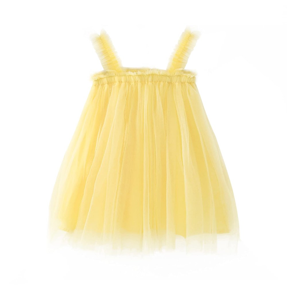Baby Girls Tutu Dress Toddler Infant Sleeveless Layered Princess Tulle Dress Summer Beach Wedding Party Lace Dresses Yellow 9-12 Months