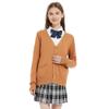 Blostirno Women's Cardigan Sweater V Neck Button Down Knit JK School Uniform Cardigans Girls Long Sleeve Coat with Pockets(Camel Tan L) view 4