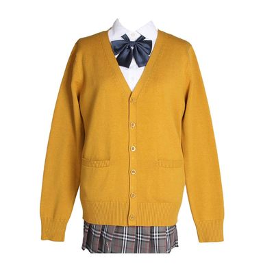 Blostirno Women's Cardigan Sweater V Neck Button Down Knit JK School Uniform Cardigans Girls Long Sleeve Coat with Pockets(Khaki S)