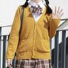 Blostirno Women's Cardigan Sweater V Neck Button Down Knit JK School Uniform Cardigans Girls Long Sleeve Coat with Pockets(Khaki S) view 2