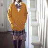 Blostirno Women's Cardigan Sweater V Neck Button Down Knit JK School Uniform Cardigans Girls Long Sleeve Coat with Pockets(Khaki S) view 3