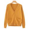Blostirno Women's Cardigan Sweater V Neck Button Down Knit JK School Uniform Cardigans Girls Long Sleeve Coat with Pockets(Khaki S) view 4