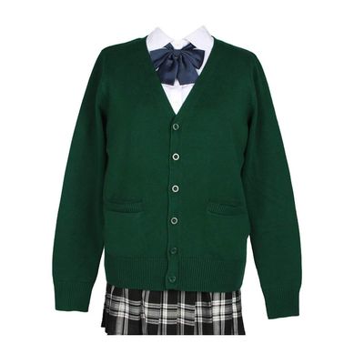 Blostirno Women's Cardigan Sweater V Neck Button Down Knit JK School Uniform Cardigans Girls Long Sleeve Coat with Pockets(Dark Green XL)