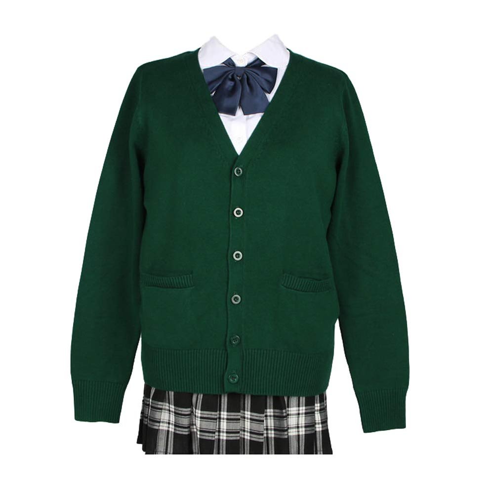 Blostirno Women's Cardigan Sweater V Neck Button Down Knit JK School Uniform Cardigans Girls Long Sleeve Coat with Pockets(Dark Green XL)