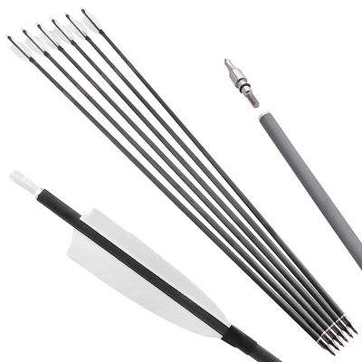 ZSHJGJR Archery 35" Carbon Arrow Hunting Arrows with 3 Pieces of 4-Inch White Feathers Targeting Practice Arrows Spine 400 for Recurve Bow Longbow Traditional Bow (12pcs)