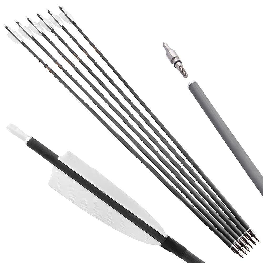ZSHJGJR Archery 35" Carbon Arrow Hunting Arrows with 3 Pieces of 4-Inch White Feathers Targeting Practice Arrows Spine 400 for Recurve Bow Longbow Traditional Bow (12pcs)