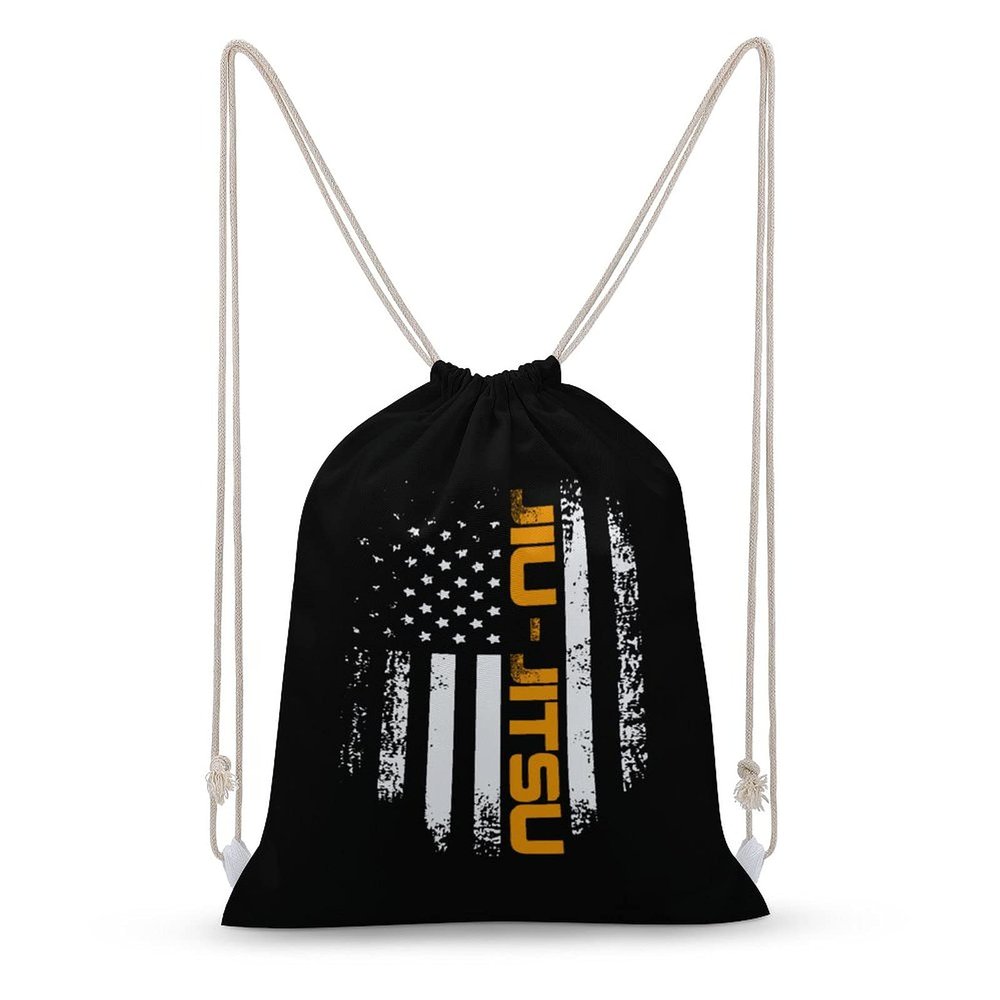 FunnyStar Jiu Jitsu USA Flag Canvas Drawstring Backpack Shoulder Pouch String Bag Sackpack For Gym Shopping Sport Yoga Travel 35x50cm
