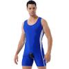 Lejafay Men's One Piece Swimsuit Backless Vest Bodysuit Slimming Jumpsuits Leotard Wrestling Singlet Blue Large view 2