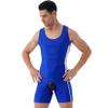 Lejafay Men's One Piece Swimsuit Backless Vest Bodysuit Slimming Jumpsuits Leotard Wrestling Singlet Blue Large view 4