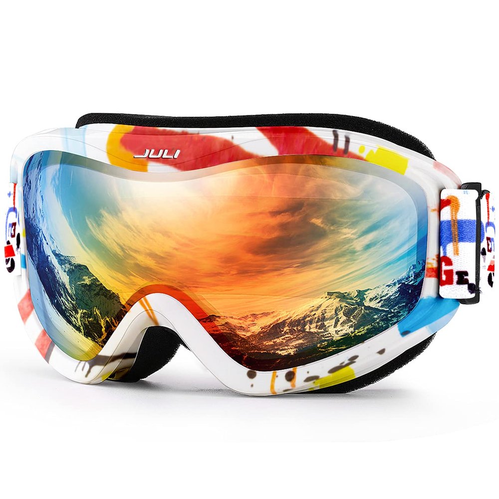Juli Kids Ski Goggles,Snow Snowboard Goggles Boy Girl Snowmobile Skiing Skating Age 3-8 (Carton Frame/Red Lens)