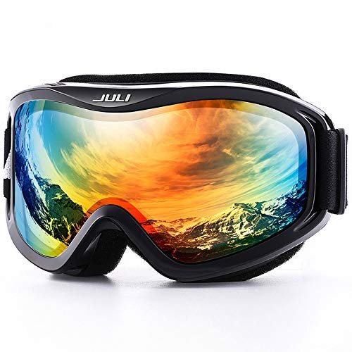 Juli Kids Ski Goggles,Snow Snowboard Goggles Boy Girl Snowmobile Skiing Skating Age 3-8 (Black Frame/Colorful Lens)