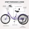 H&ZT Adult Tricycle, 3 Wheeled Bike, Trike Cruiser Bike, with 7-Speed Gear, Parking Brake Handle, Low Step, Large Rear Basket, Elderly Friendly, for Men, Women, and Teens view 4