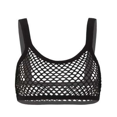Agoky Women's Fashion Fishnet T-Shirt Blouse See Through Crop Tops Transparent Vest Black XX-Large