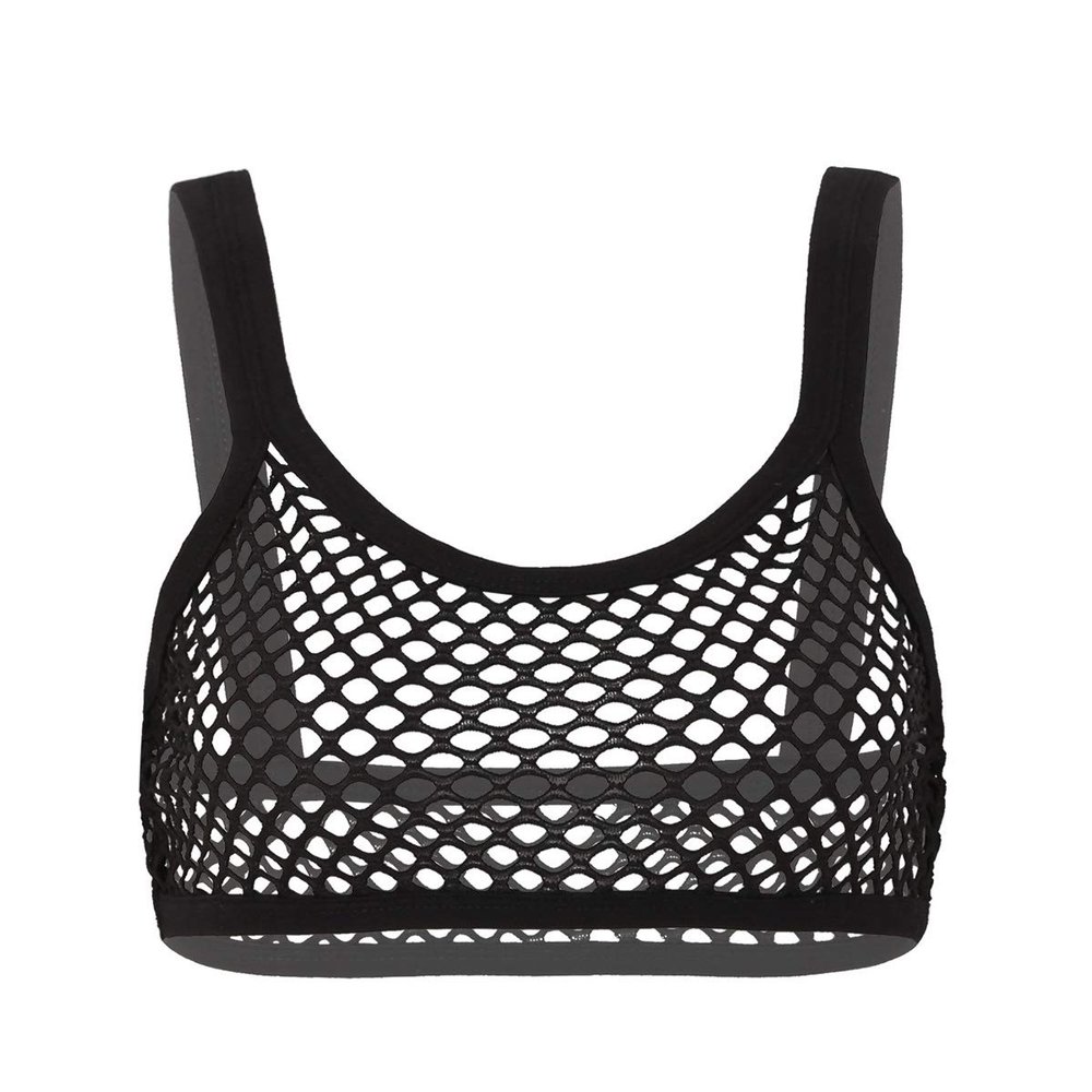 Agoky Women's Fashion Fishnet T-Shirt Blouse See Through Crop Tops Transparent Vest Black XX-Large