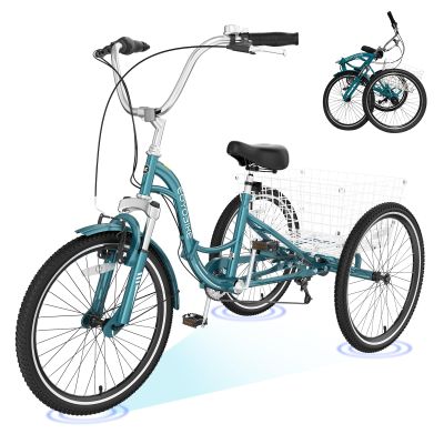 H&ZT Adult Tricycle, 3 Wheeled Bike, Trike Cruiser Bike, with 7-Speed Gear, Parking Brake Handle, Low Step, Large Rear Basket, Elderly Friendly, for Men, Women, and Teens