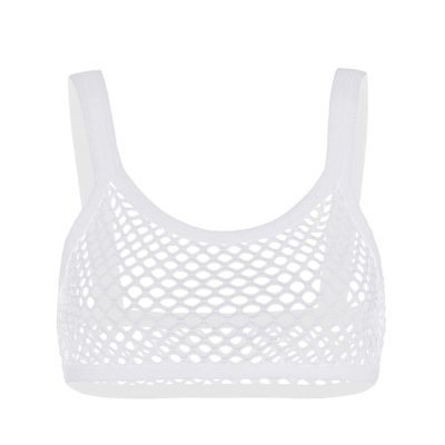 Agoky Women's Fashion Fishnet T-Shirt Blouse See Through Crop Tops Transparent Vest White 3X-Large