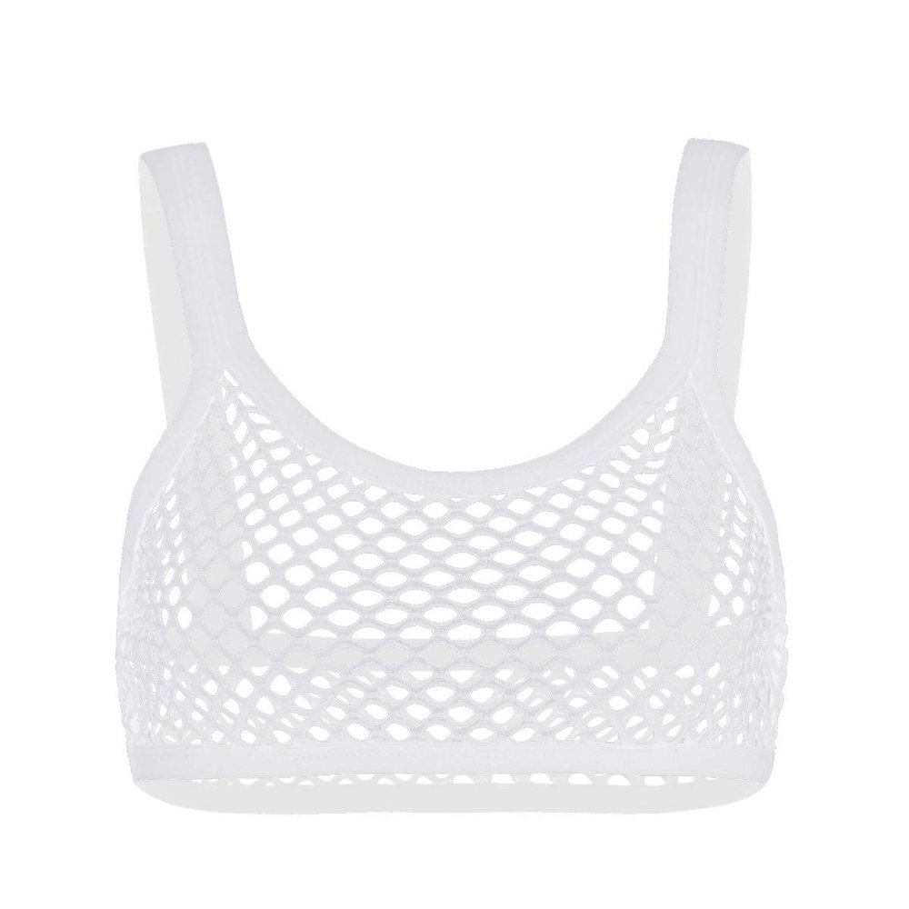 Agoky Women's Fashion Fishnet T-Shirt Blouse See Through Crop Tops Transparent Vest White 3X-Large