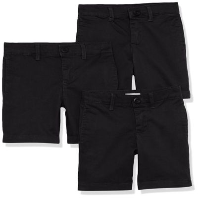 Amazon Essentials Boys' Uniform Woven Flat-Front Shorts (Wrinkle Resistant), Pack of 3, Black, 7 Plus