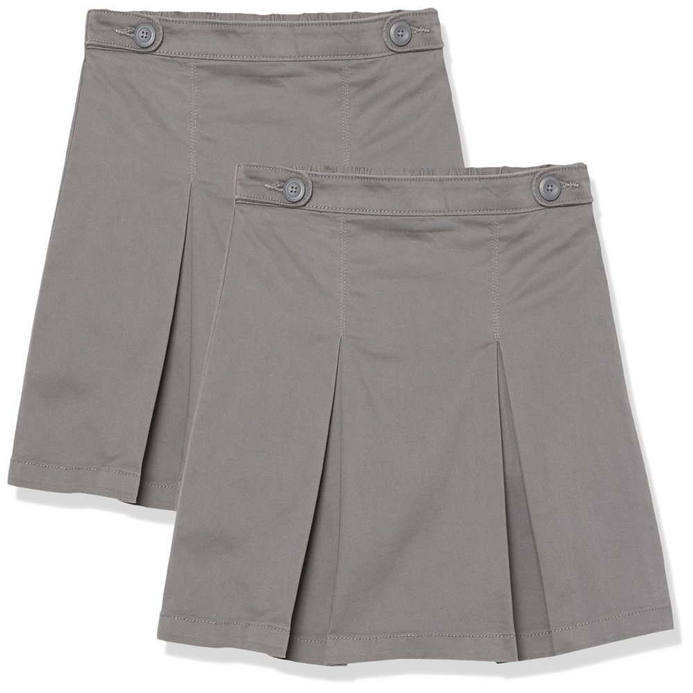 Amazon Essentials Girls' Pleated Uniform Skorts with Built-in Shorts, Pull-on, Stretchy, Pack of 2, Grey, Large