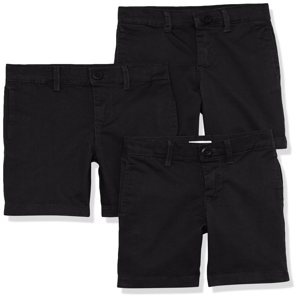 Amazon Essentials Toddler Boys' School Uniform Woven Flat-Front Shorts with Elastic Waist, Pack of 3, Black, 3T