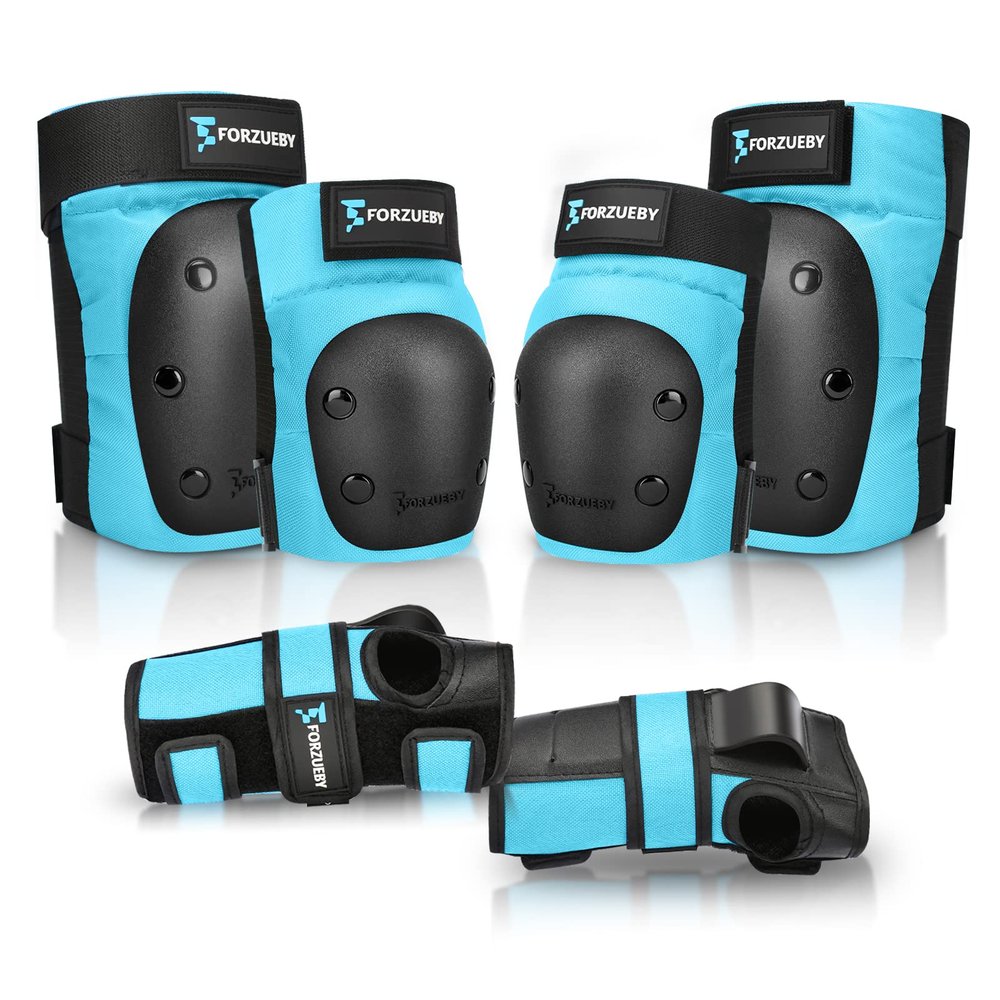 Forzueby Adult/Kids Knee Pads Elbow Pads Wrist Guards 6 in 1 Protective Gear Set for Inline Roller Skating Skateboarding Scooter BMX etc.