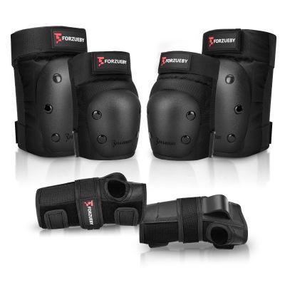 Forzueby Adult/Kids Knee Pads Elbow Pads Wrist Guards 6 in 1 Protective Gear Set for Inline Roller Skating Skateboarding Scooter BMX etc.