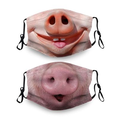 2 Pcs Pig Nose Christmas Face Mask Reusable Fashion Scarf Balaclava For Adult Men Women Kids, 4 Filters M