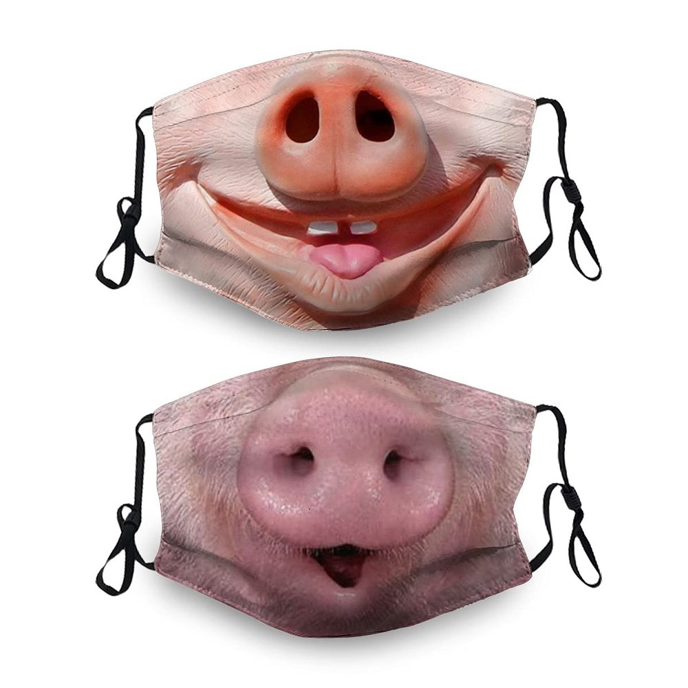 2 Pcs Pig Nose Christmas Face Mask Reusable Fashion Scarf Balaclava For Adult Men Women Kids, 4 Filters S